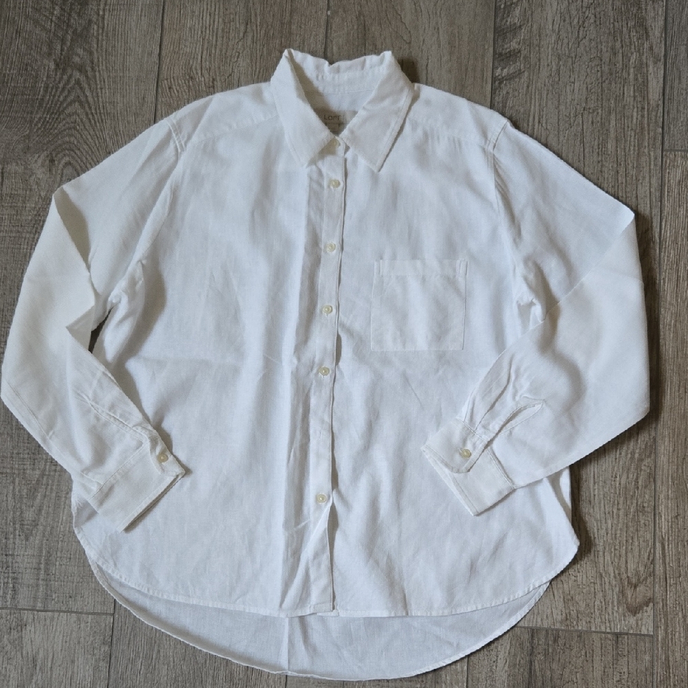 LOFT White Linen Button Down Shirt
